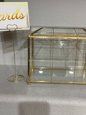 Gold Glass Card Box with Heart Lock and Gold card sign holder